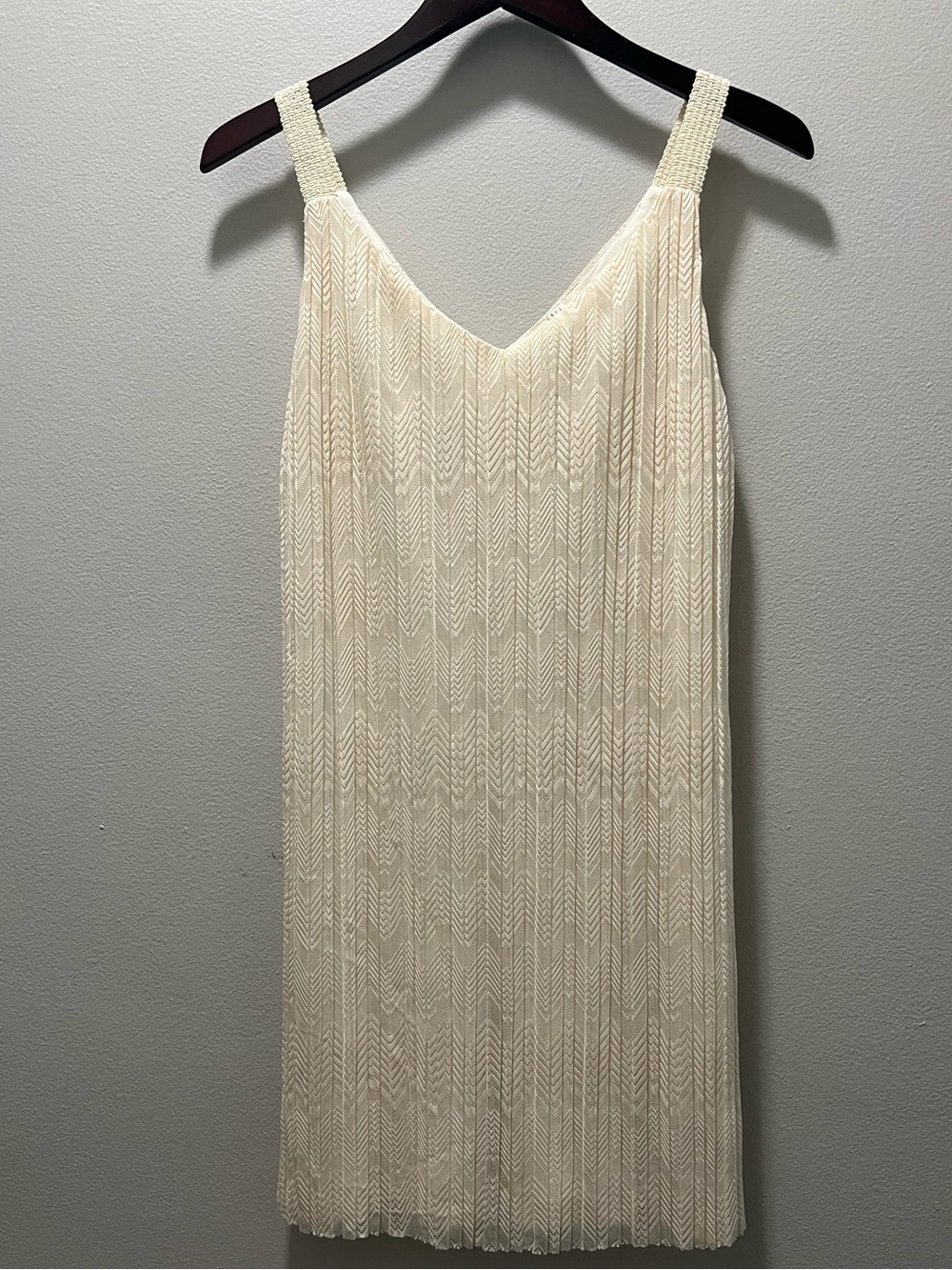 Anthropologie Cream Beaded V-Neck Slip Dress
